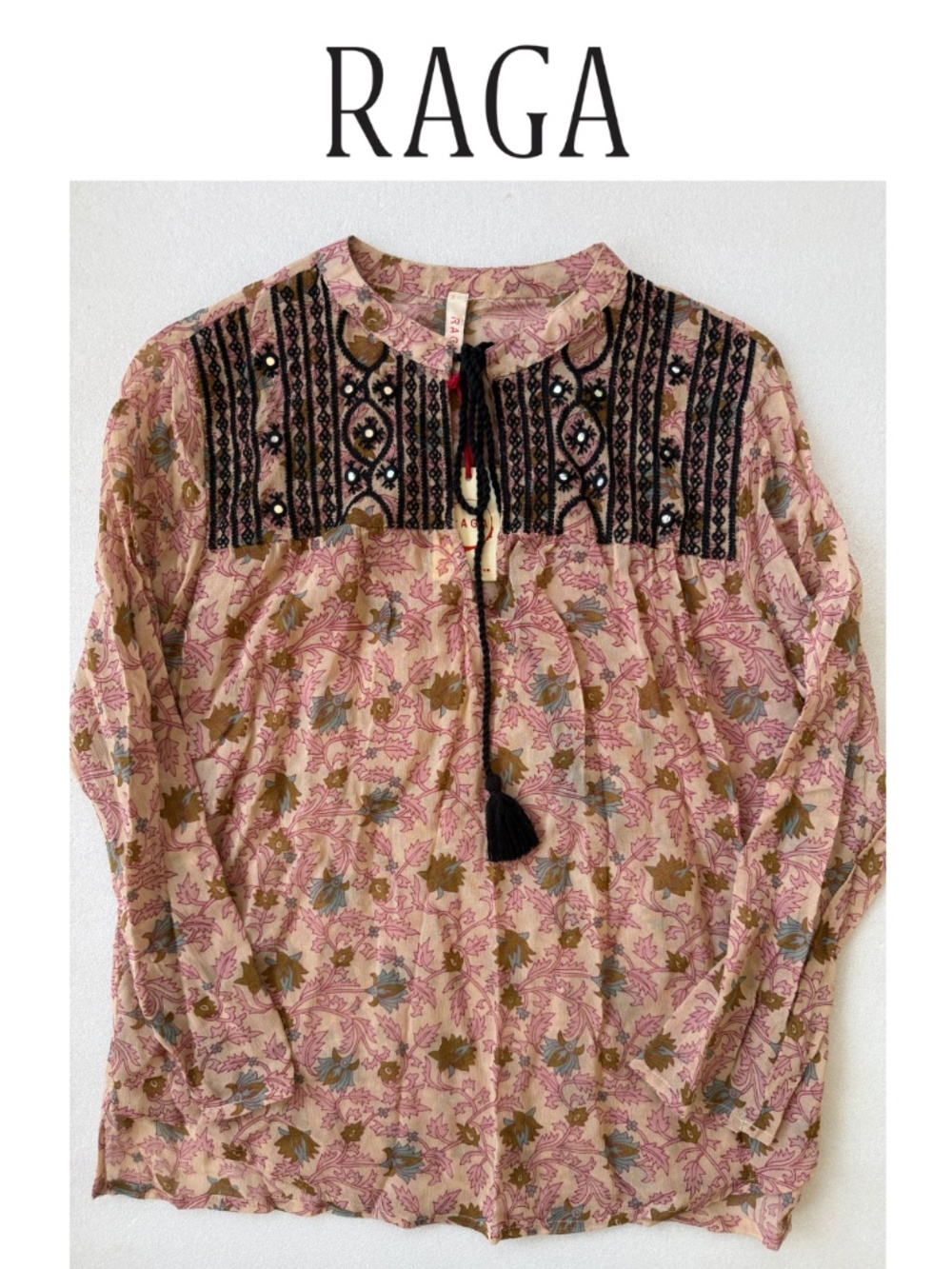 Raga Boho Embroidered Keyhole Top